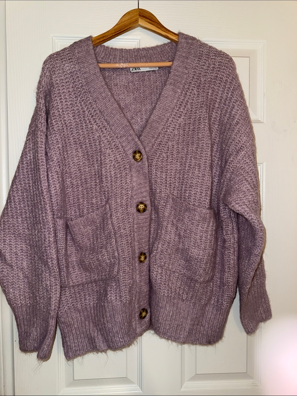 ZARA Mauve Button-Front Chunky Knit Cardigan